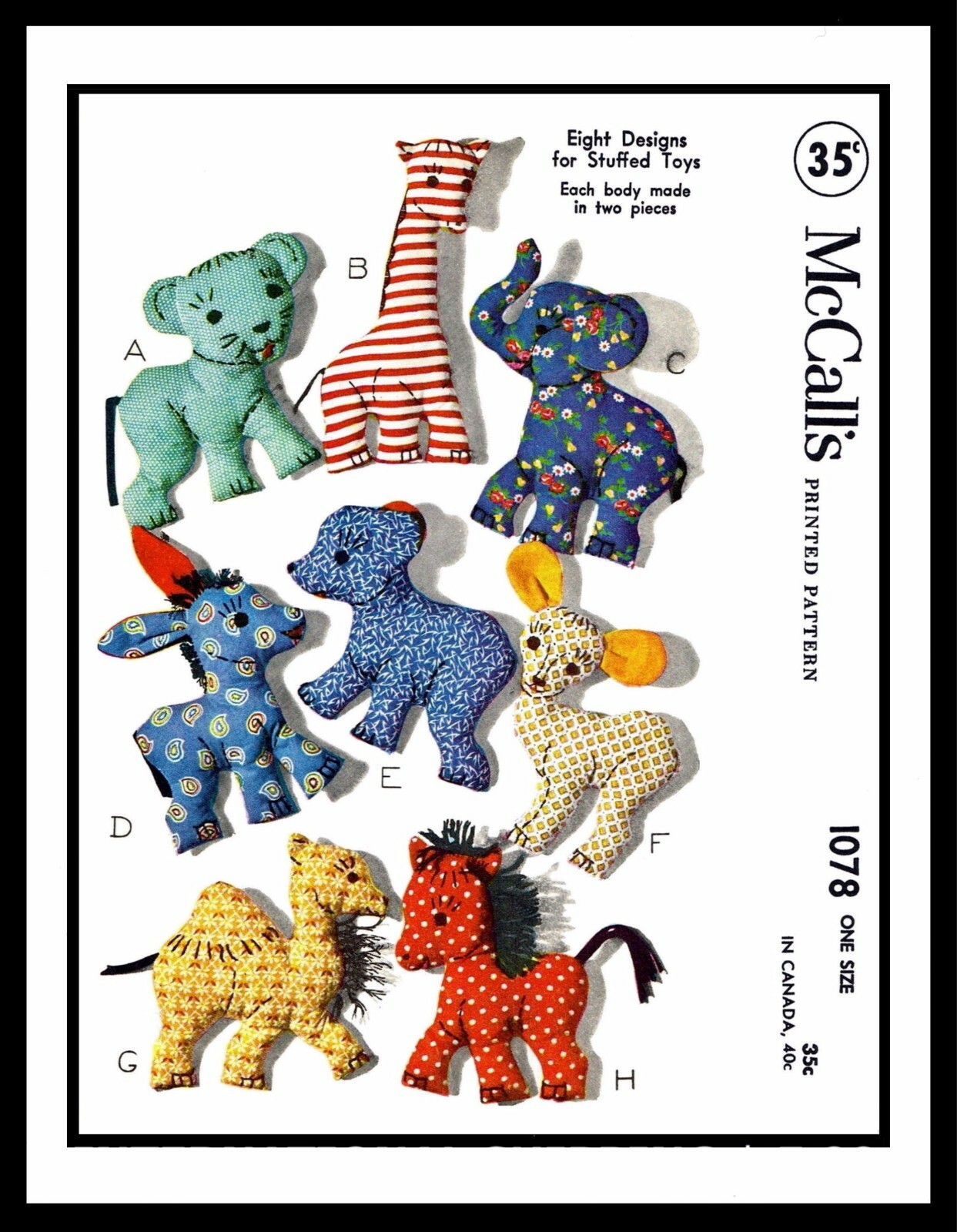 mccall-s-1078-fabric-sewing-pattern-8-stuffed-animals-giraffe-donkey-camel-faun-ebay