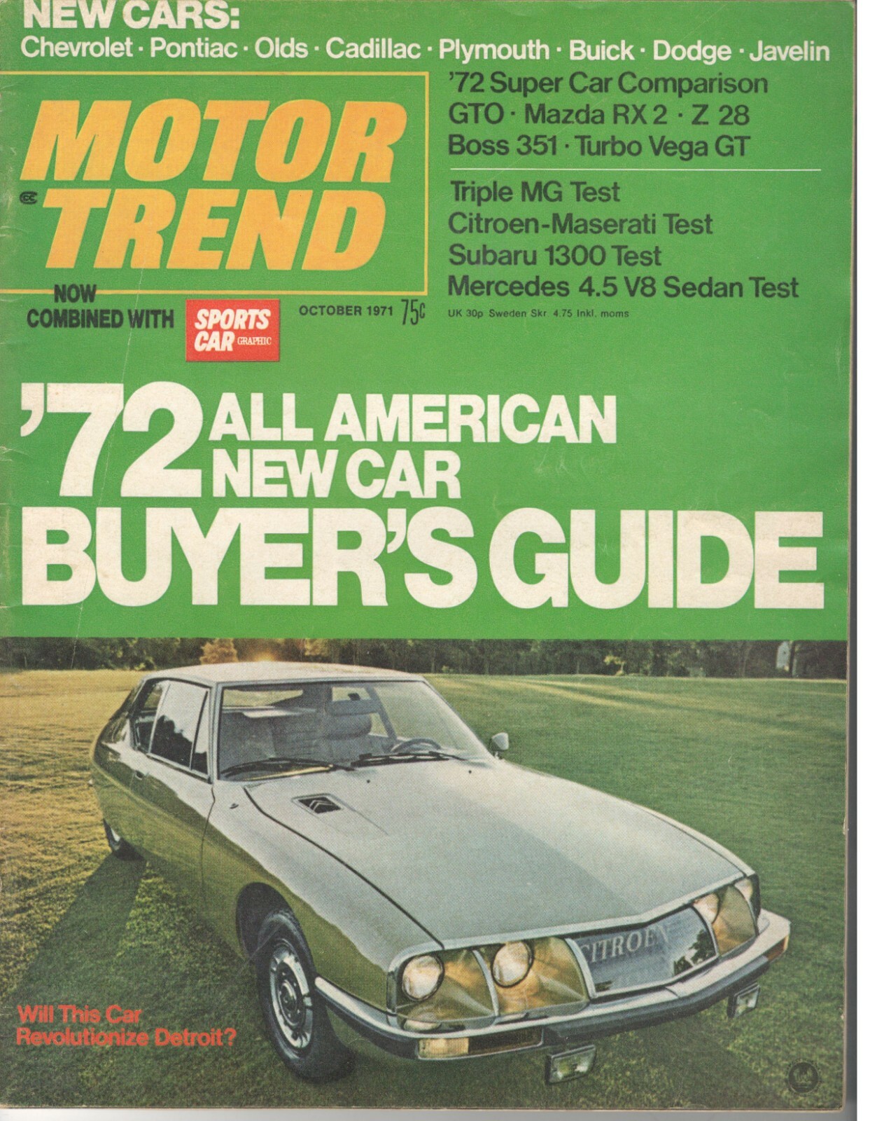 Vintage Oct. 1971 MOTOR TREND Magazine-'72 All American New
