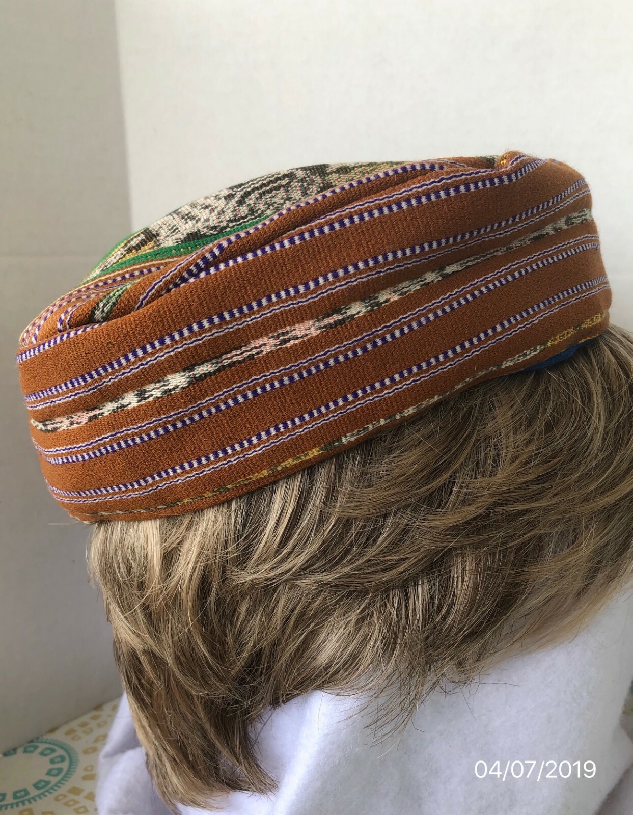 Vintage Ethnic Hat Prayer Beanie Boho Cap Reversible Kufi Mayan Hand Woven Look