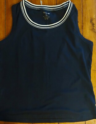White Stag 100% Cotton BLUE V-Neck Pullover TankTop w/Trim Size L 12/14 #15C