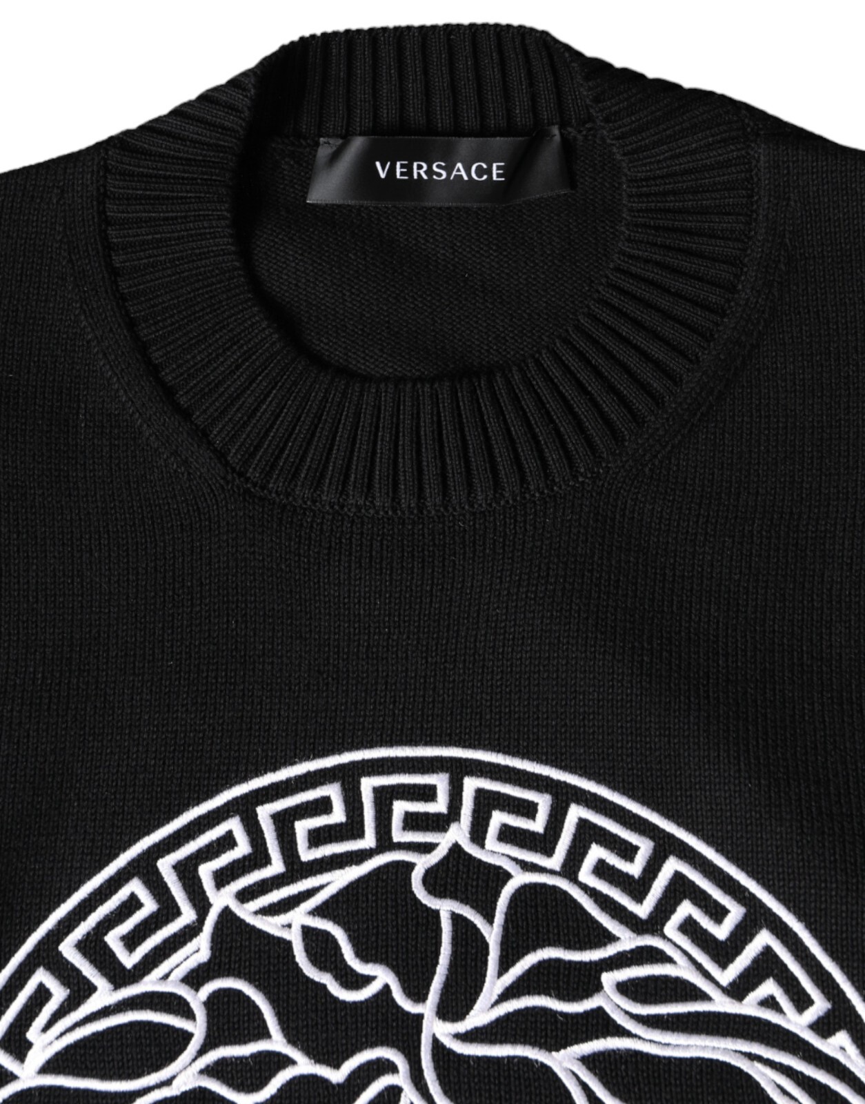 Pre-owned Versace Sweater Black Medusa Embroidery Crew Neck Pullover It52/us42/xl 1260usd