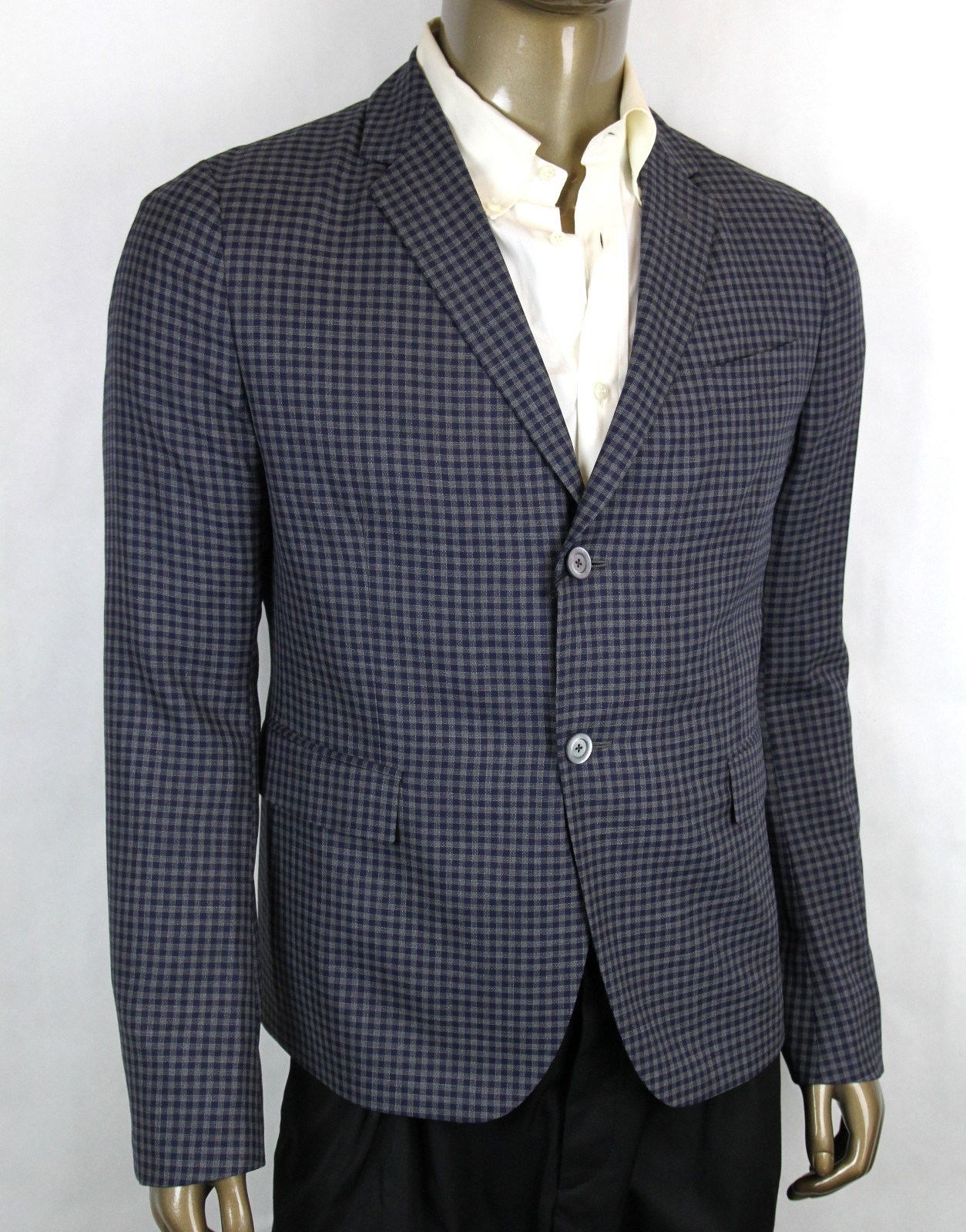 Pre-owned Gucci $1650  Men's Midnight Blue/grey Wool Formal Jacket 2 Button 406675 4038