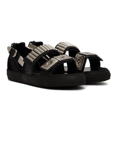 サンダル TOGA VIRILIS ST SMOOTH LEATHER FLAT SANDALS Black Padded Leather Sandals by Toga Virilis on Sale