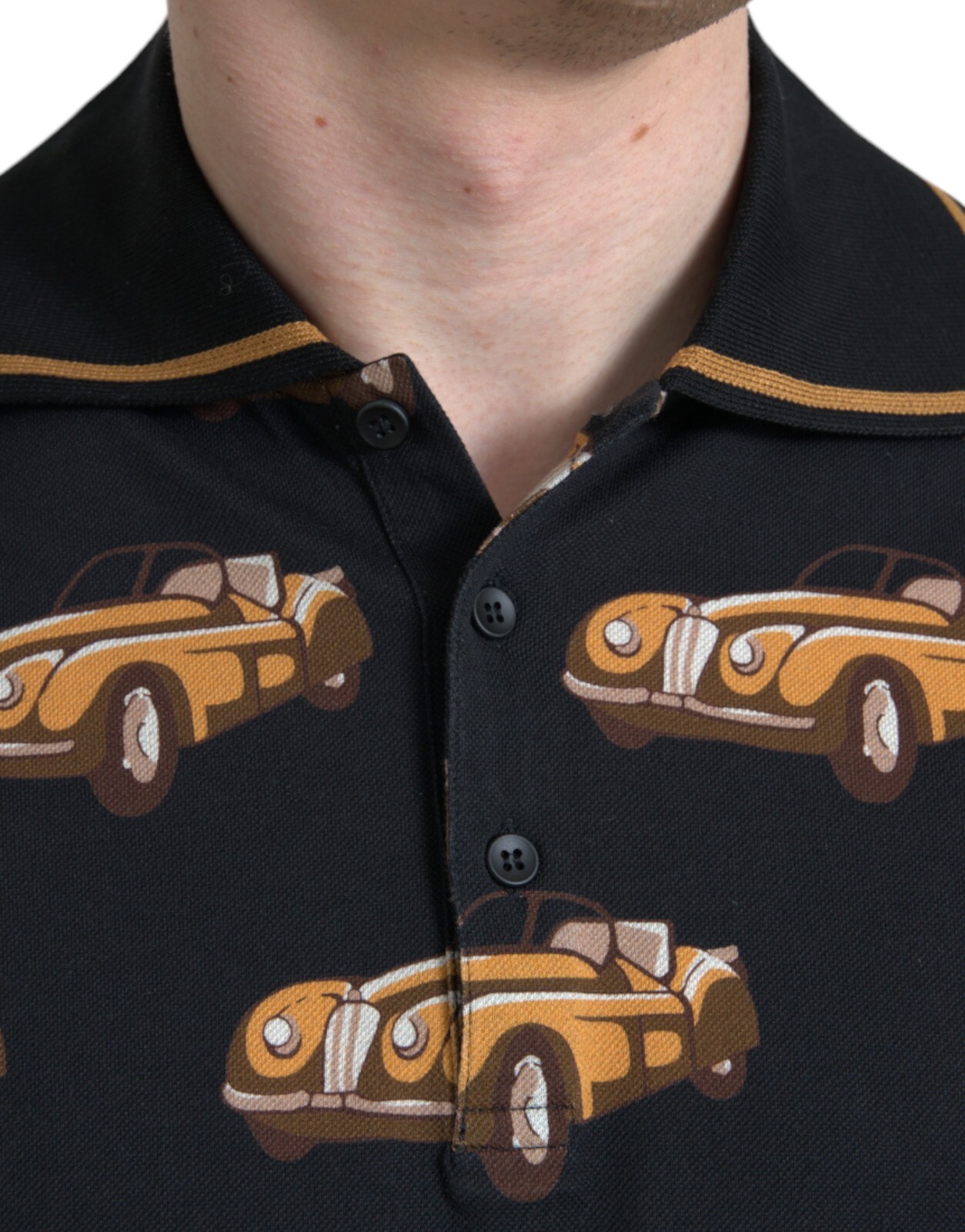 Pre-owned Dolce & Gabbana T-shirt Black Car Print Short Sleeve Polo Men It48/us38/m 670usd
