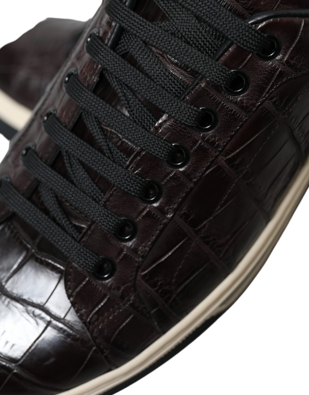 Pre-owned Dolce & Gabbana Shoes Sneakers Brown Croc Exotic Leather Mens Casual Eu39 / Us6