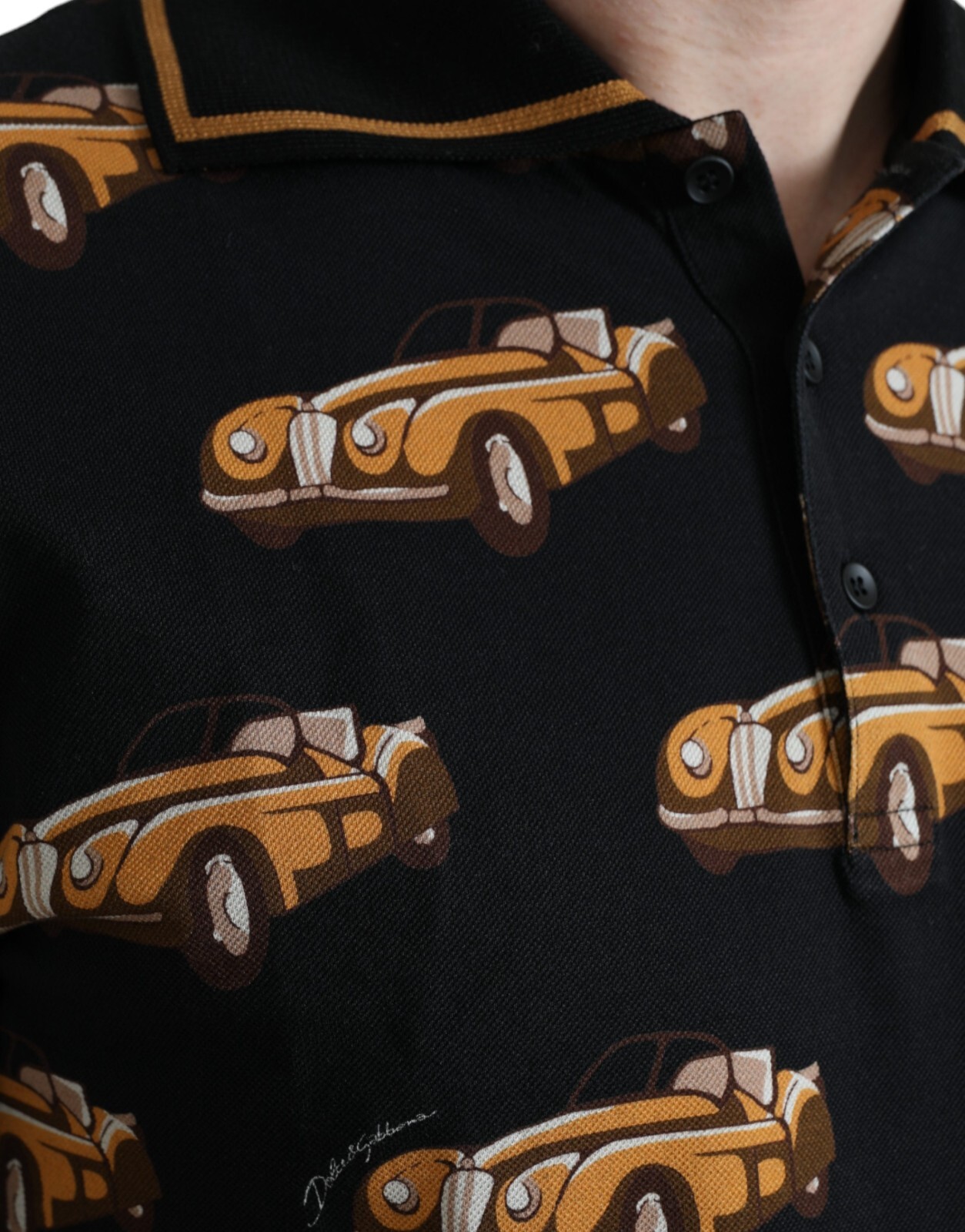 Pre-owned Dolce & Gabbana T-shirt Black Car Print Short Sleeve Polo Men It48/us38/m 670usd