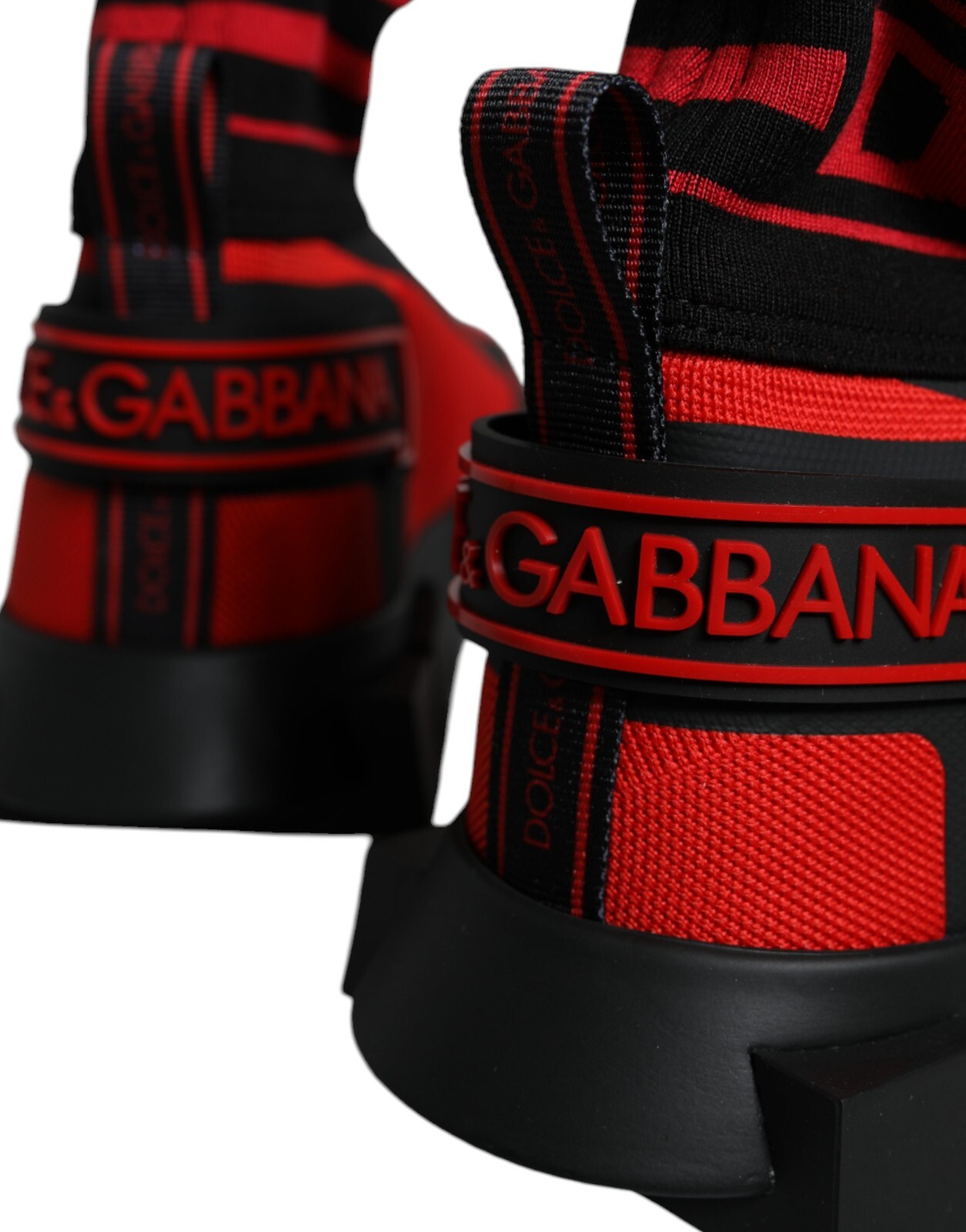 Pre-owned Dolce & Gabbana Shoes Red Black Fabric High Top Sorrento Sneakers Men Eu40 / Us7 In Red, Black