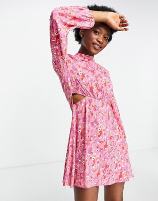 Miss Selfridge Cut Out Geo Floral Print Fit And Flare Dress Size 6