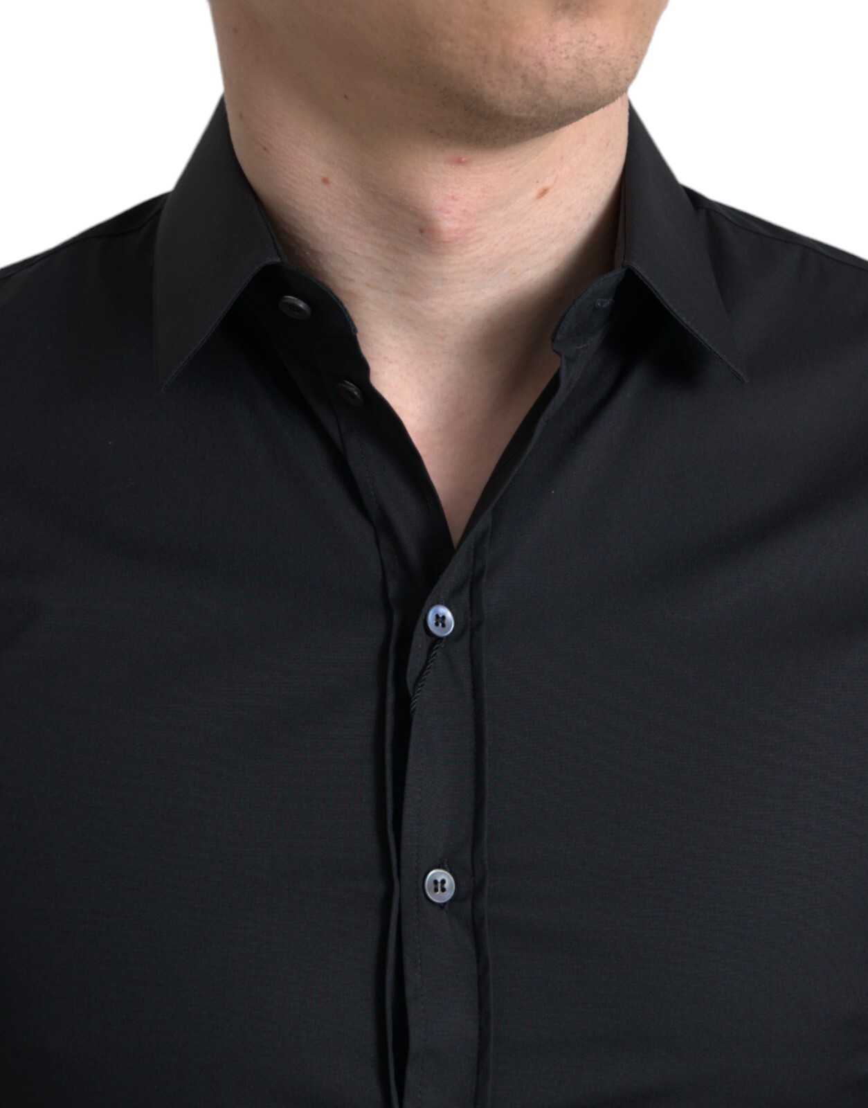 Pre-owned Dolce & Gabbana Shirt Dress Black Cotton Stretch Slim Formal 39/ Us15.5/s 450usd