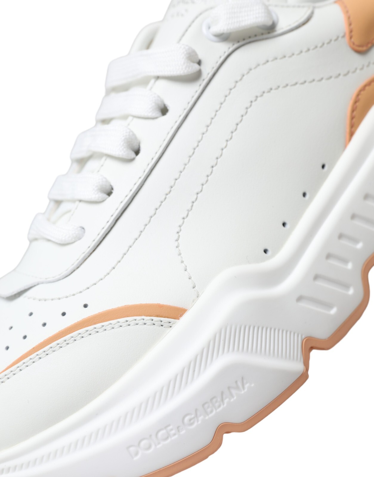 Pre-owned Dolce & Gabbana Shoes White Peach Daymaster Leather Sneakers Eu39.5 / Us9 940usd