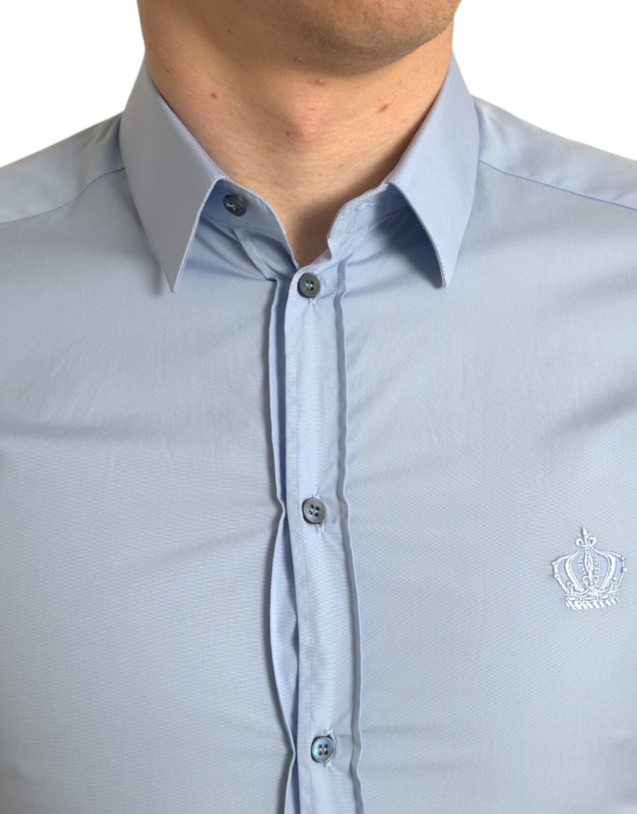 Pre-owned Dolce & Gabbana Shirt Dress Gold Sky Blue Cotton Men Formal 38/us15/xs 420usd