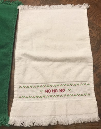 3 Vintage Christmas Finger Tip Towels Hand Towels Holiday Cotton Santa Snowman