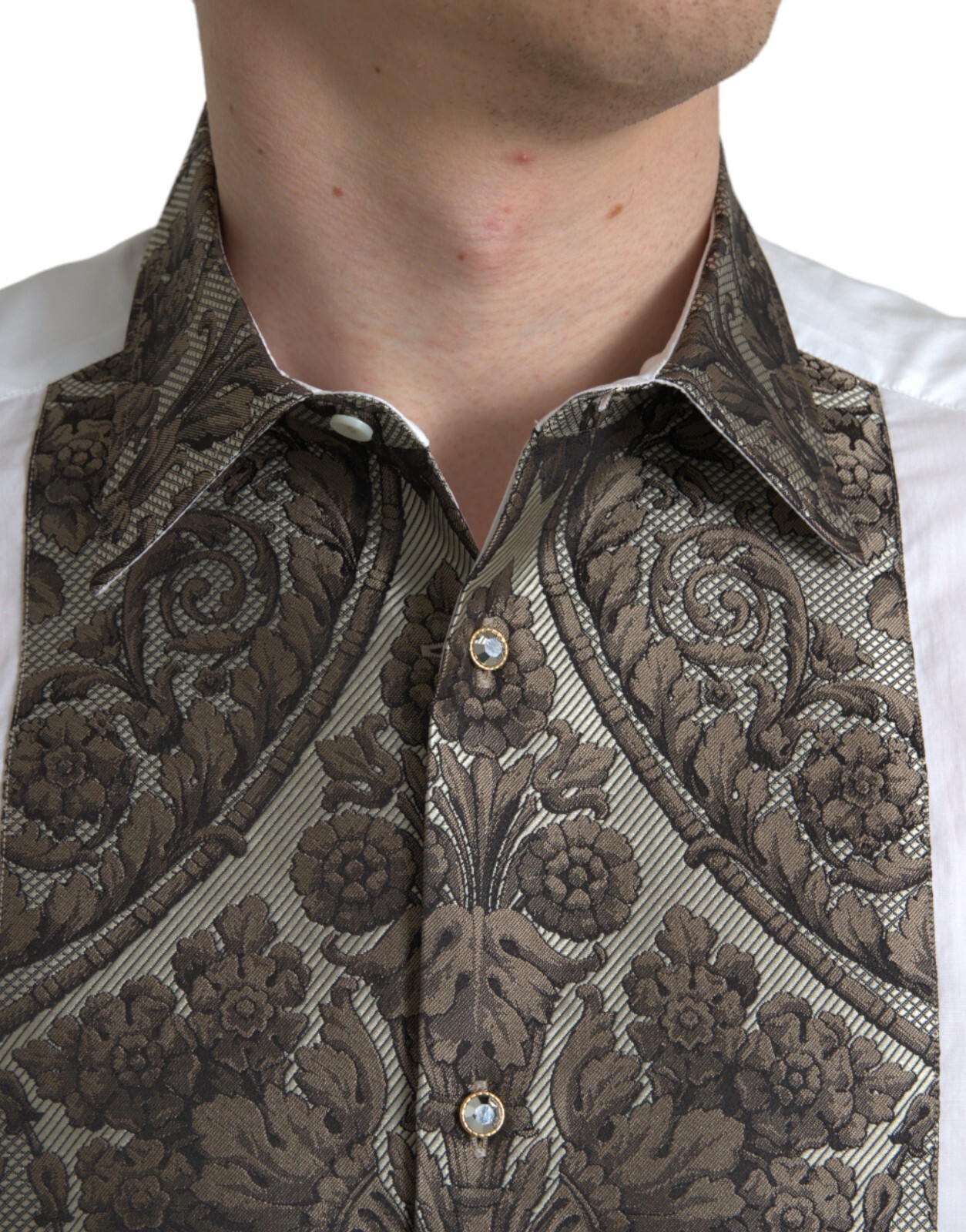 Pre-owned Dolce & Gabbana Shirt Dress Gold White Floral Brocade 40 / Us15.75 / M 1200usd