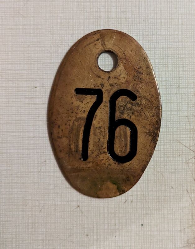 Vintage SOLID BRASS Cow DAIRY TAG Cattle Number DOUBLE SIDED 76