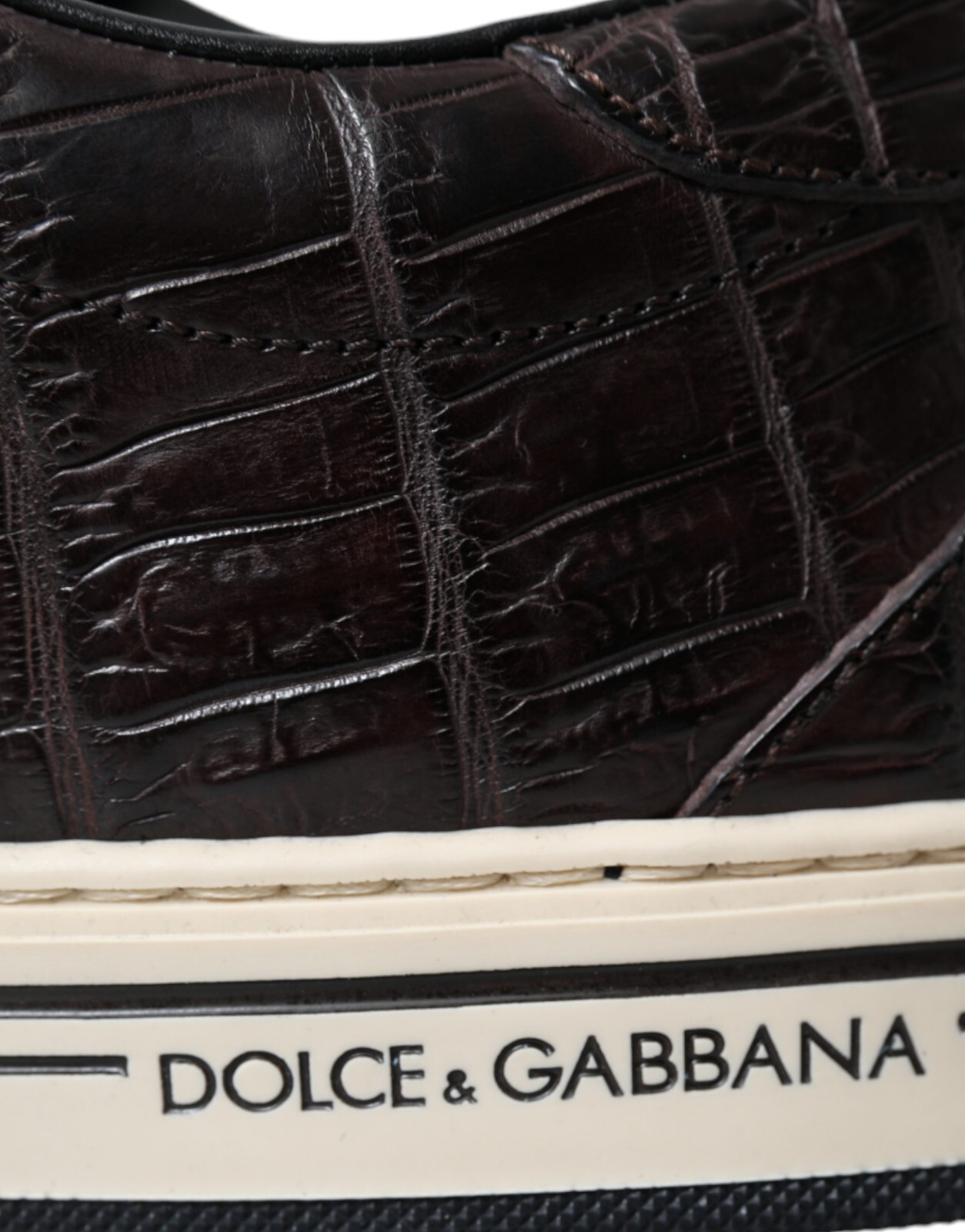 Pre-owned Dolce & Gabbana Shoes Sneakers Brown Croc Exotic Leather Mens Casual Eu39 / Us6