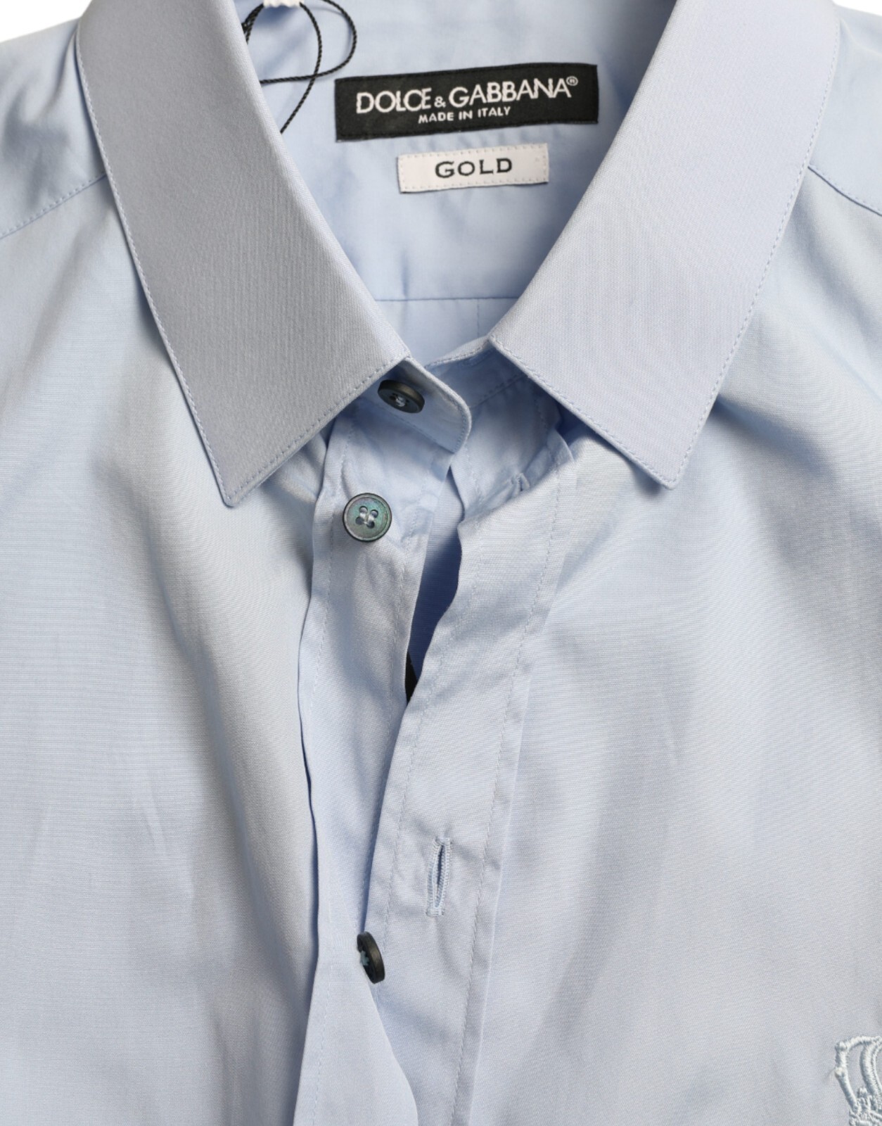 Pre-owned Dolce & Gabbana Shirt Dress Gold Sky Blue Cotton Men Formal 38/us15/xs 420usd