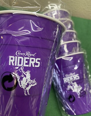 NEW LOT of 6 Crown Royal Purple Hard Plastic Cups 16 oz Riders Cowboy Rodeo BAR