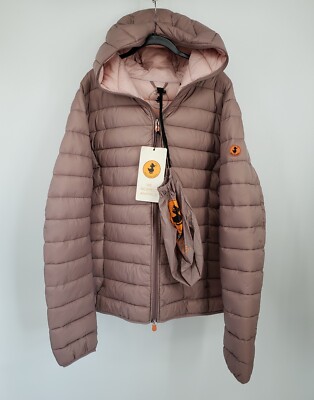 SAVE THE DUCK Women's 2X Ultra Light Jacket PINK Hood Puffer Full Zip Vegan NWT