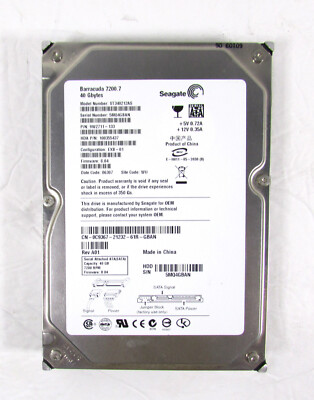 Hard Drive, Seagate, Barracuda, 7200.7 40GB, 7200RPM 2MB, New