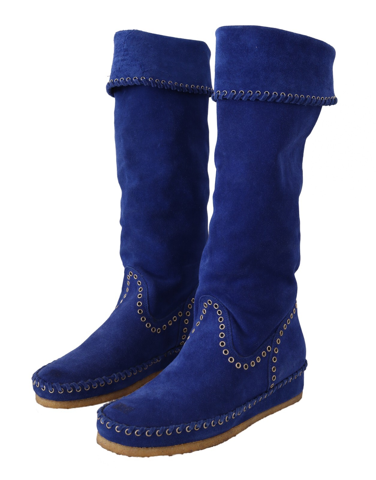 

SUZIEMAS Shoes Высокие кожаные замшевые сапоги королевского синего цвета в сложенном виде, EU37 / US6,5 Рекомендуемая розничная цена 400 долларов США, Синий, Royale
