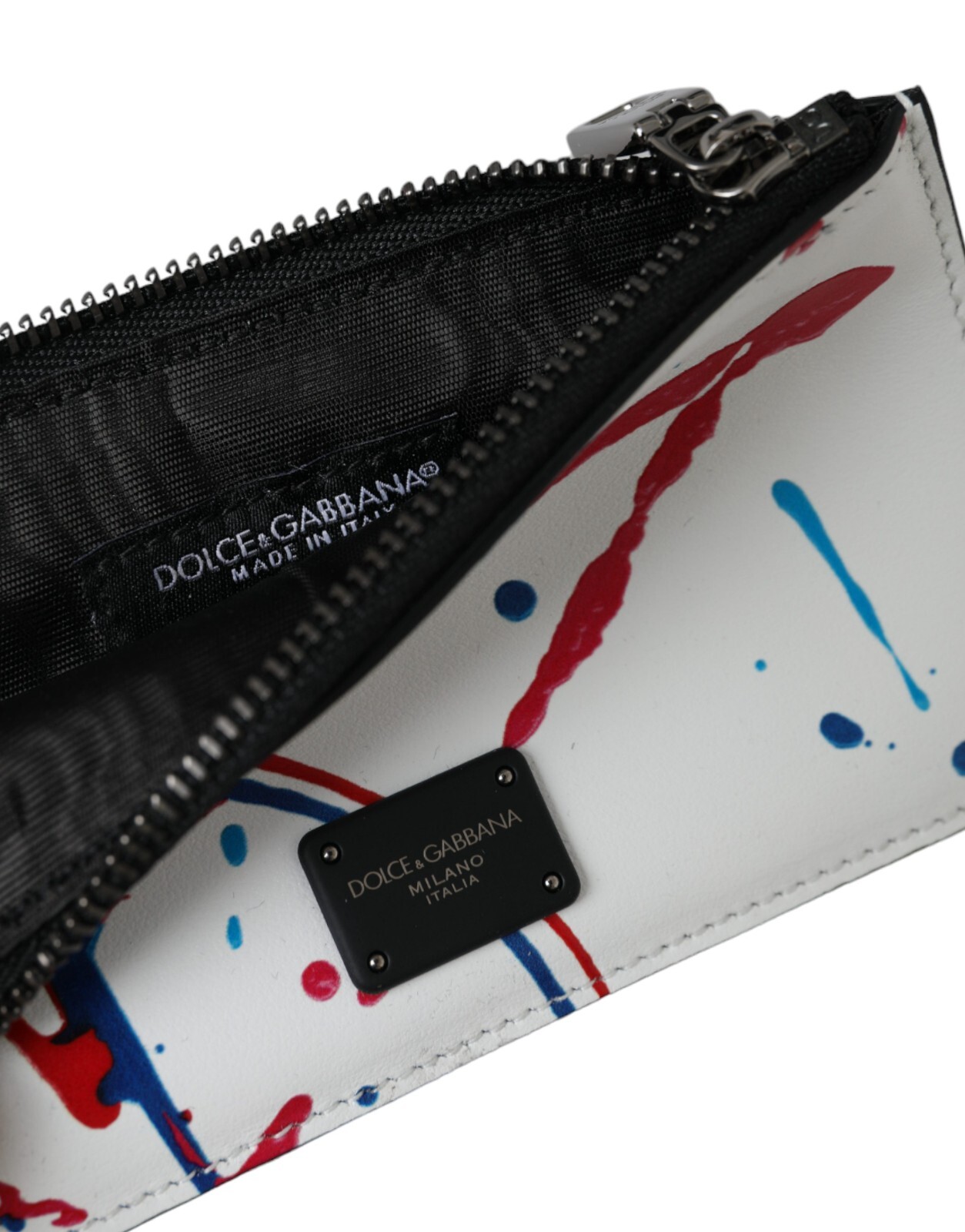 Pre-owned Dolce & Gabbana Wallet White Leather Zip Logo Keyring Cardholder Purse 480usd
