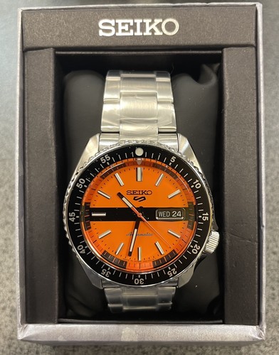 Pre-owned Seiko 5 Automatic Orange Dial Steel Bracelet Limited Edition Watch Srpk11 Japan