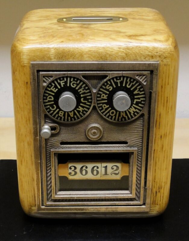 Antique U S Post Office Box Door Bank-Dual Dial "Button/Bullseye"-Oak