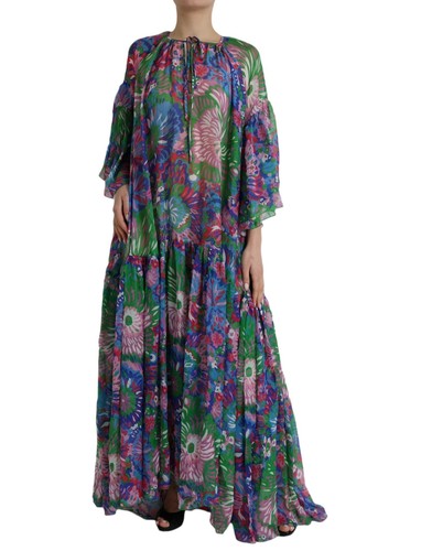 Pre-owned Dolce & Gabbana Dolce&gabbana Women Multicolor Kaftan Dress 100% Silk Floral Maxi Gown Sz It 38