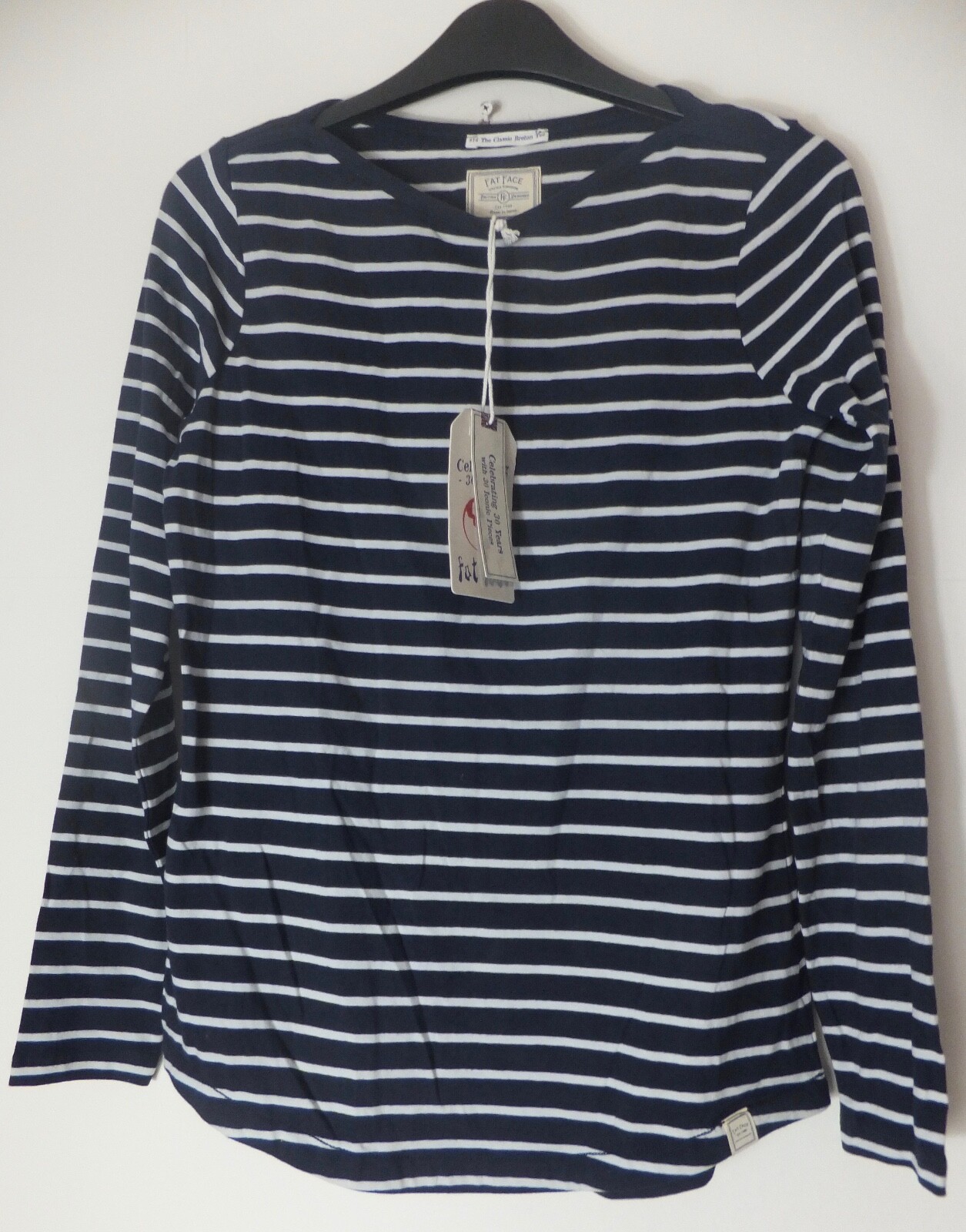 New Woman's FatFace Navy Blue Organic Cotton Breton Tee Size UK 6