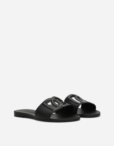 Pre-owned Dolce & Gabbana Dolce And Gabbana Interlock Logo Rubber Slides In Black