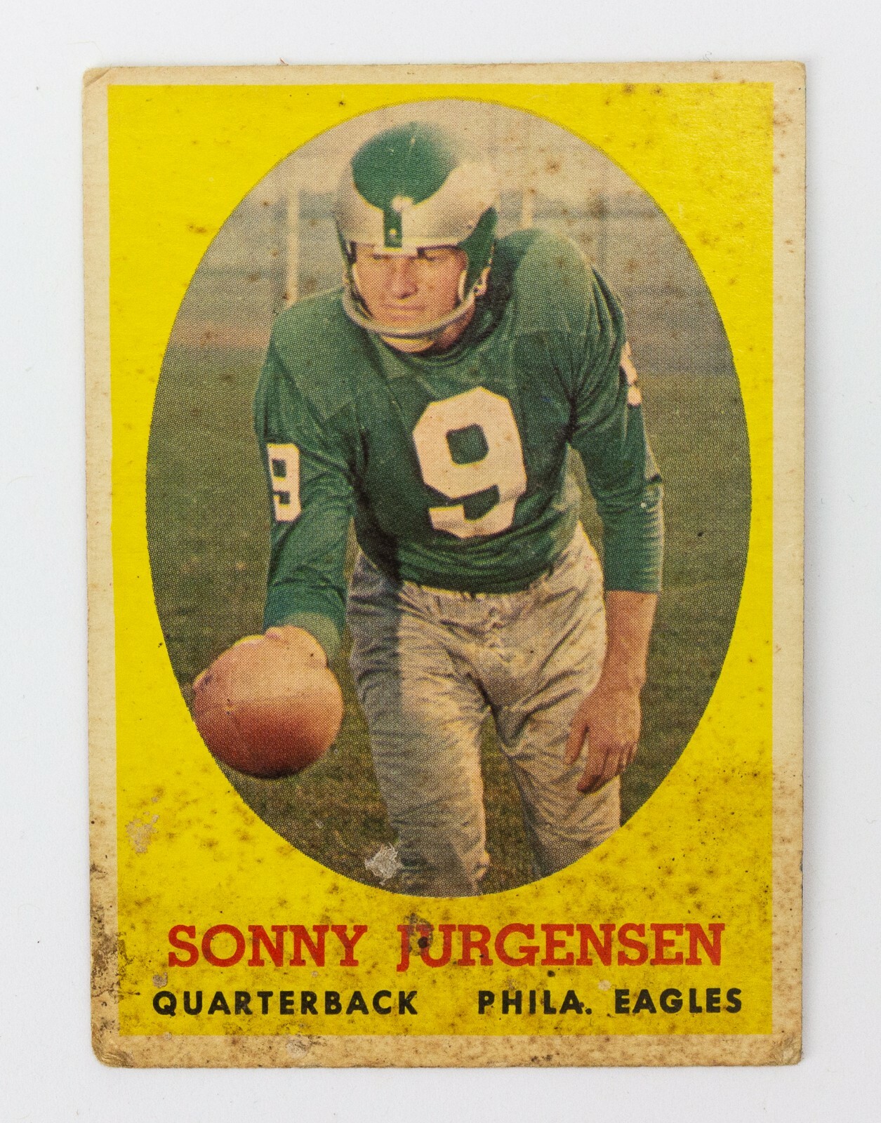 1958 SONNY JURGENSEN ROOKIE FOOTBALL TRADING CARD, #90 TOPPS, QUARTERBACK. rookie card picture