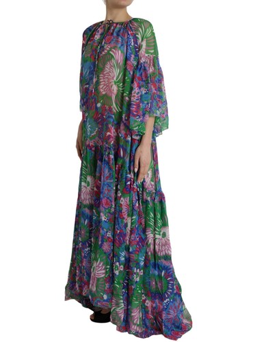 Pre-owned Dolce & Gabbana Dolce&gabbana Women Multicolor Kaftan Dress 100% Silk Floral Maxi Gown Sz It 38
