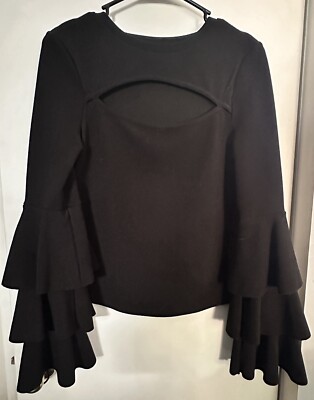 Shein Stylish ladies black long tripple bell sleeves front cutout Large blouse