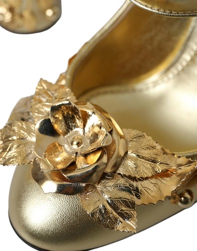 Pre-owned Dolce & Gabbana Dolce&gabban Women Gold Pumps Leather Block High Heel Mary Jane Shoes Size Eu 36