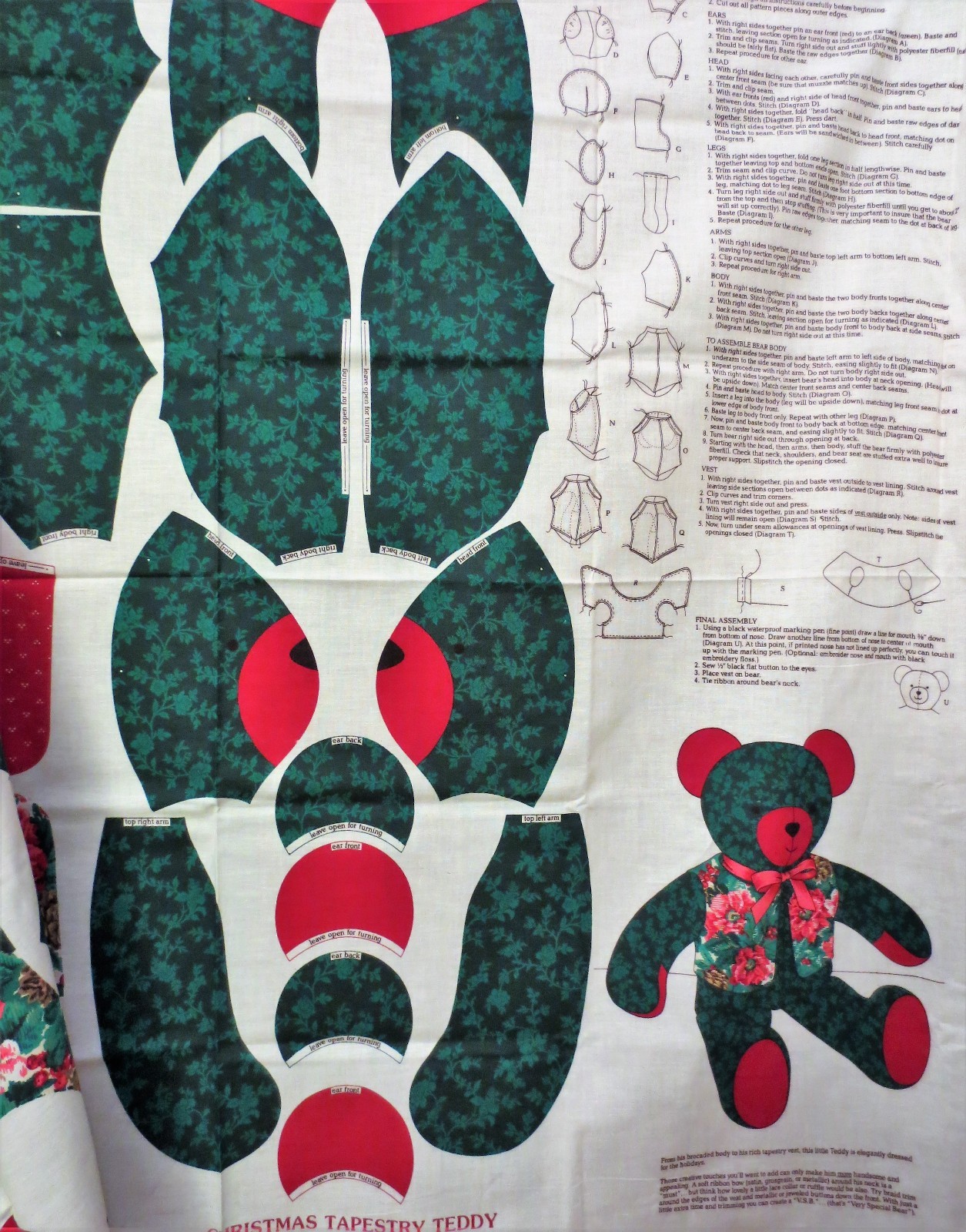 Vintage Cranston Fabric Panel Christmas Tapestry Teddy Sewing Craft Gift