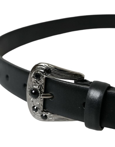Pre-owned Dolce & Gabbana Dolce&gabbana Men Black Waist Belt 100% Leather Engraved Buckle Classic Strap