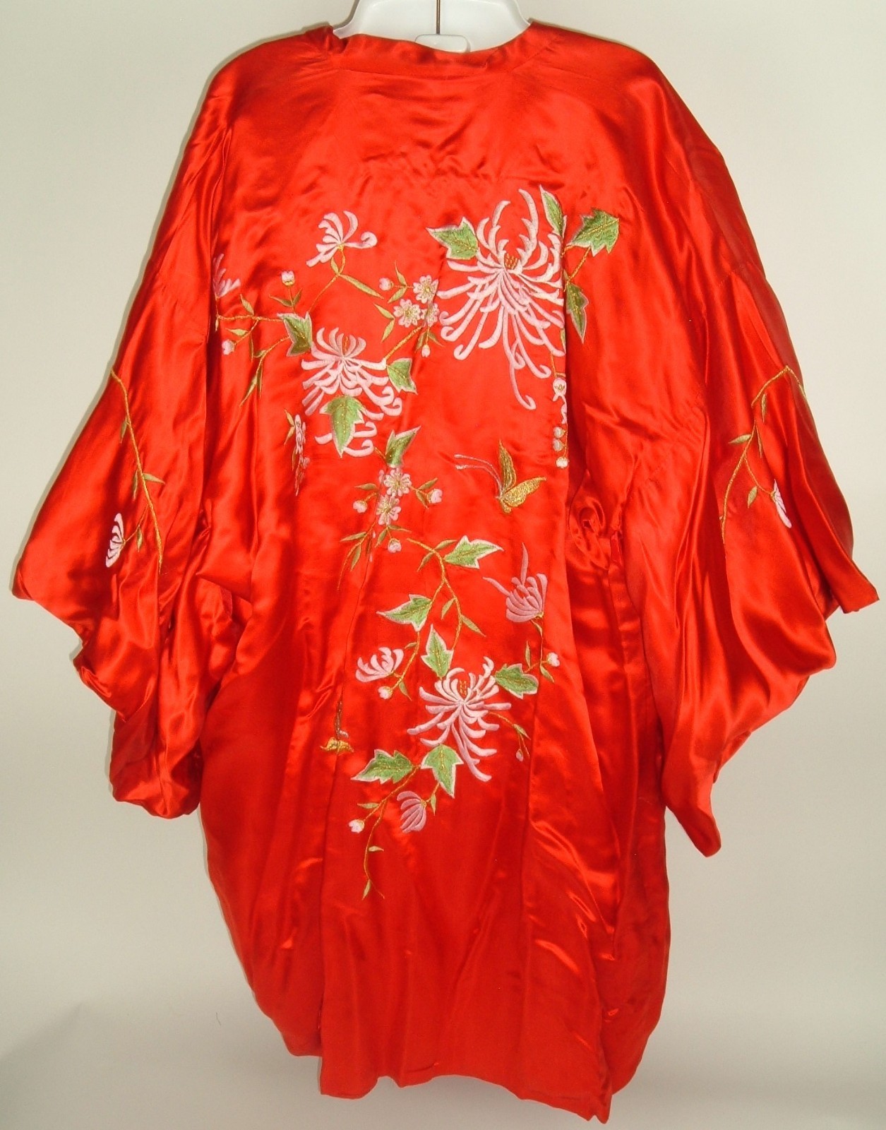Vtg Silk Blend Embroidered Kimono High Class Garment Manufacturing Red Free Sz