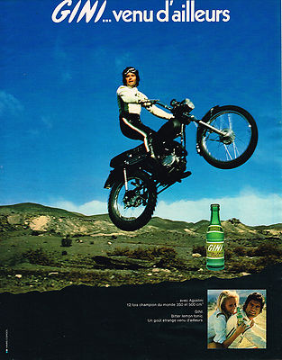 PUBLICITE ADVERTISING 035  1973  GINI BITTER LEMON   soda AGOSTINI  sur sa moto