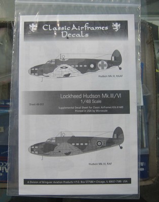 Classic Airframes Decals 48-003 1/48 Lockheed Hudson Mk.III/VI