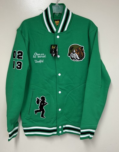 Undefeated 5 Strike Varsity Jacket Snap Button Cotton Green