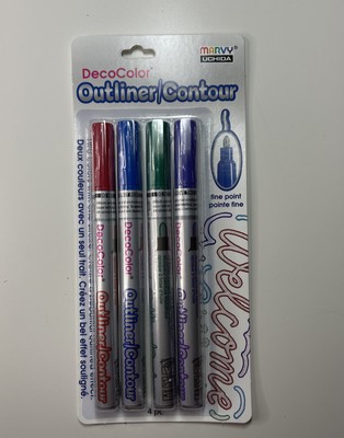 NEW!! DECOCOLOR OUTLINER/CONTOUR FINE POINT 4 PIECE PACK RED BLUE GREEN PURPLE