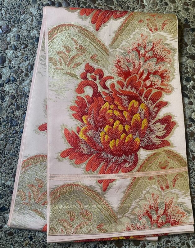 Beautiful Vintage Floral Japanese Silk Embroidered Reversible OBI KIMONO Belt