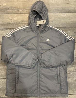 Adidas Grey Puffer Jacket Hooded Full Zip Size XL