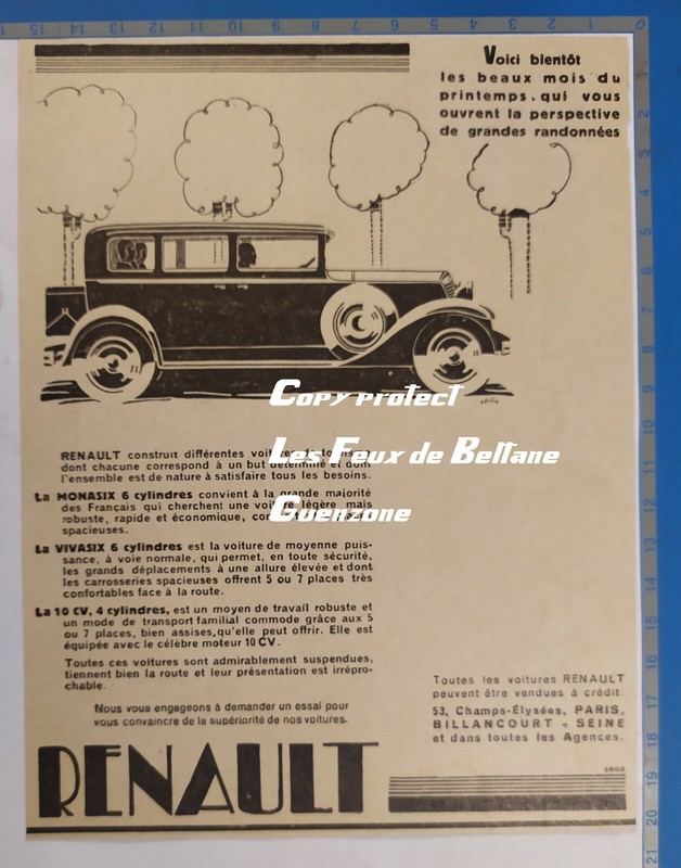Monasix Vivasix Renault  1930 PublicitÃ© Advert
