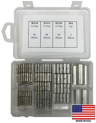 (155) Large Non-Insulated Butt Connector Uninsulated Bare Splice Assortment Kit