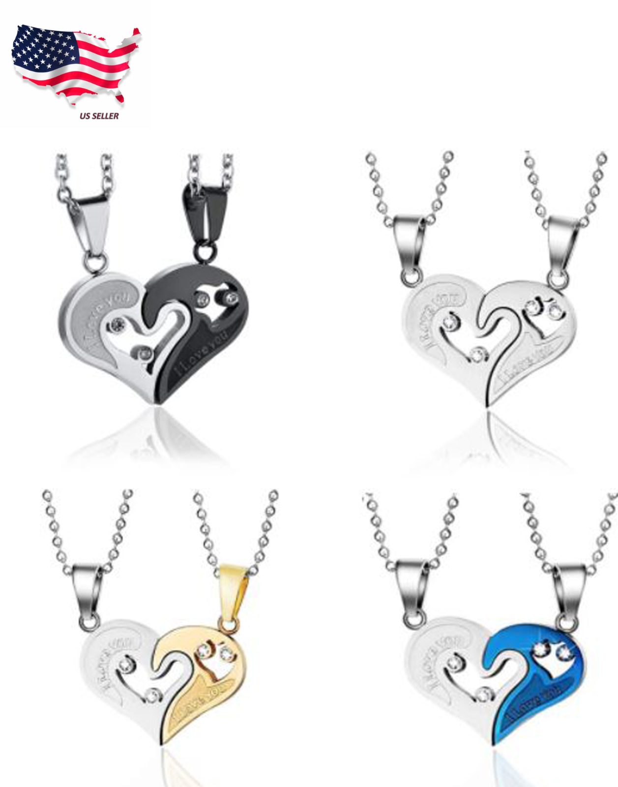 2pcs I Love You Matching Heart Couple Necklace His&Hers
