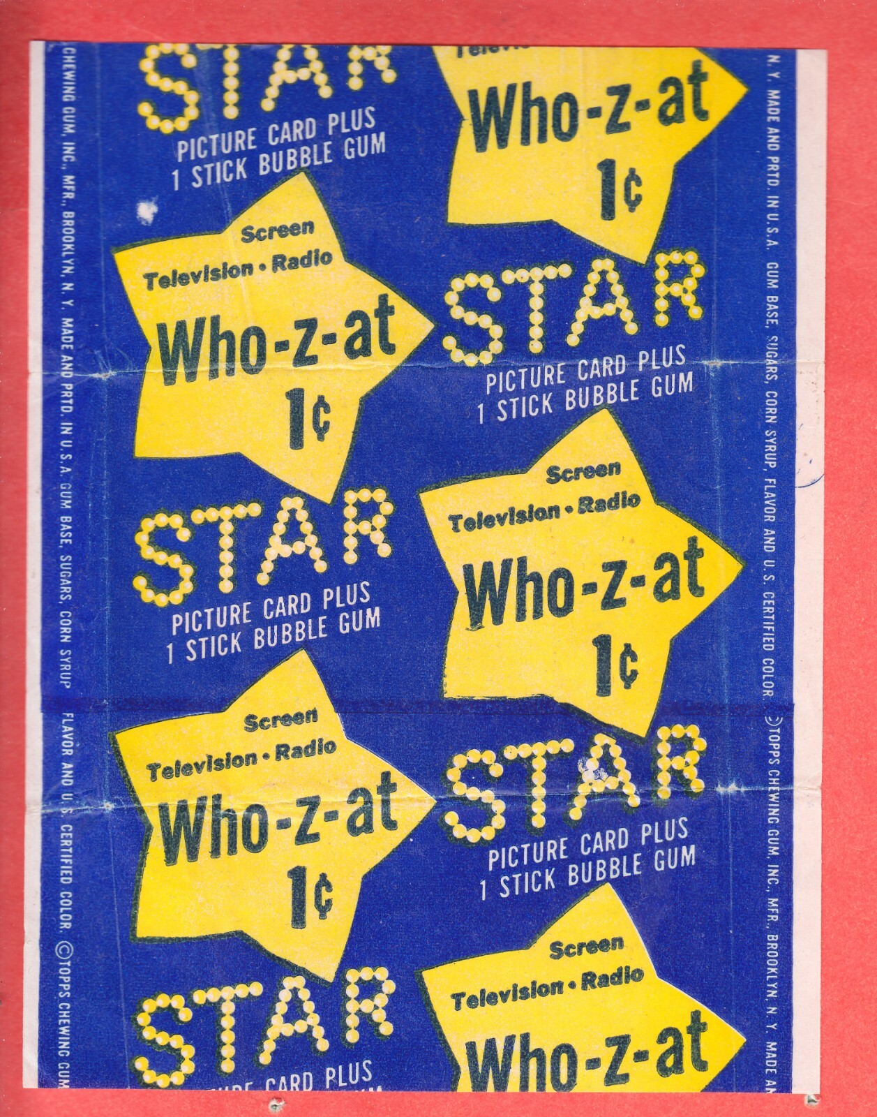 1953 TOPPS WHO-Z-AT STAR 1 Cent WAX WRAPPER NM/MT | eBay