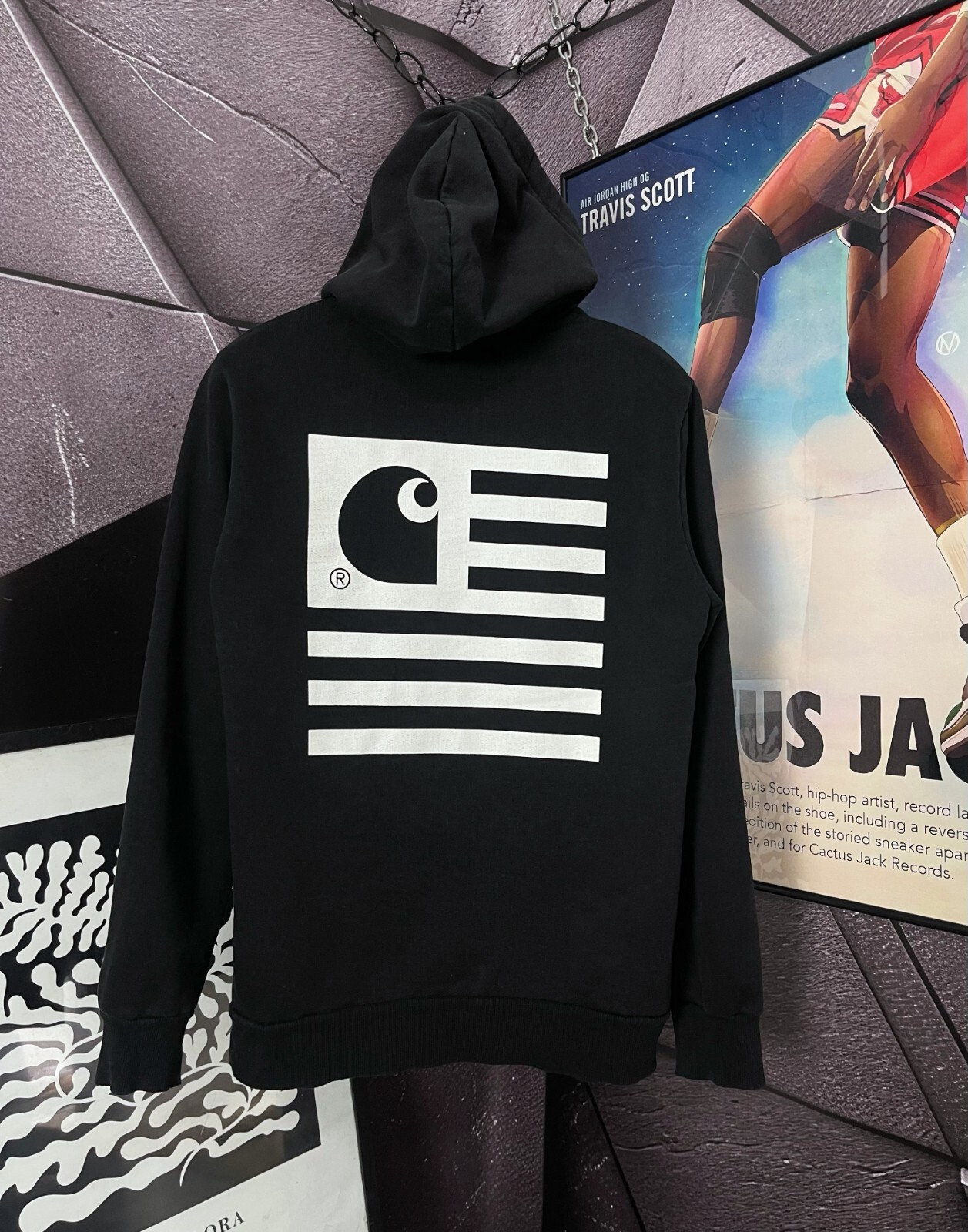 スケートボード CARHARTT WIP Black 3D State Print Hoodie Carhartt WIP Streetwear vintage Black Hoodie state flag