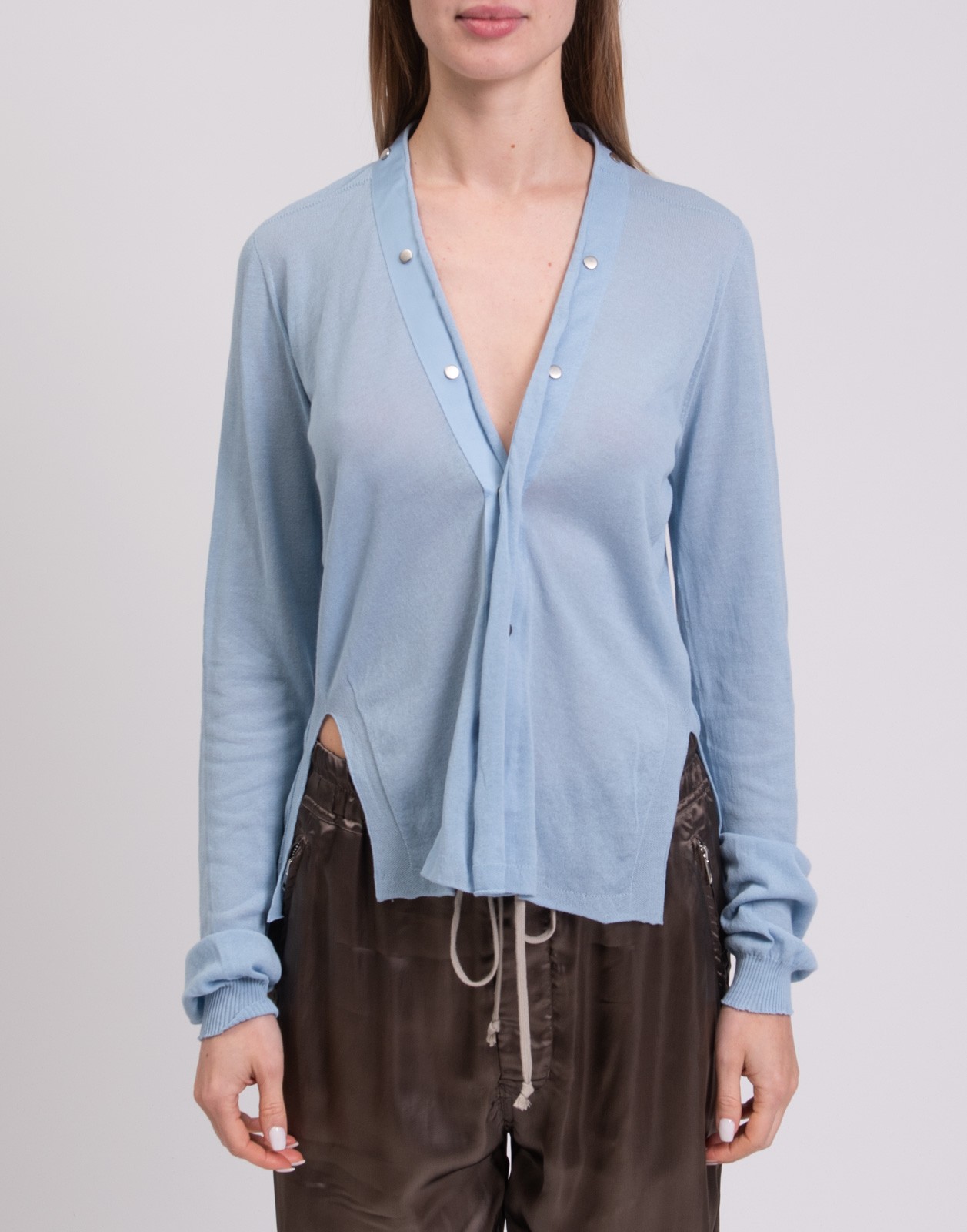 トップス RICK OWENS SS20 TECUATL SNAP CARDIGAN RRP€700 RICK OWENS TECUATL V Neck Snap Cardigan Size M Blue