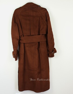 Pre-owned Vince Belted Wool Blend Lined Trench Coat, Mahogany, Large, Msrp $895 In Brown